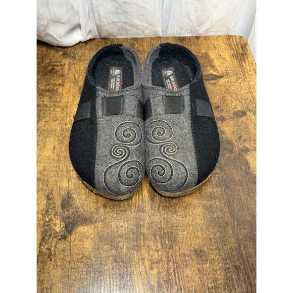 HAFLINGER Magic Felt Wool Clogs Size 40 Gray Black Duo Tone Cork Sole Slippers - Picture 1 of 12